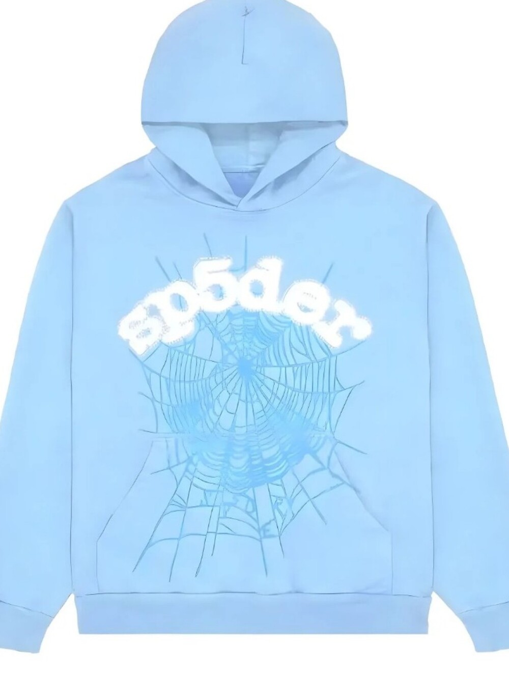 Light Blue Spiderweb Graphic Pullover Hoodie